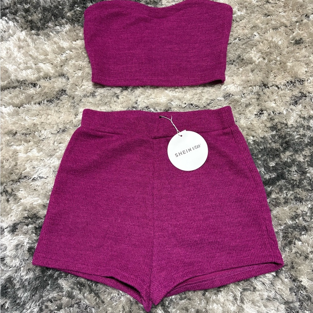 SHEIN Magenta Knit Tube Top and Shorts Set